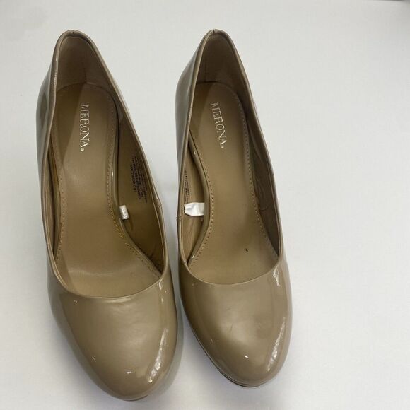 Merona Women’s Heels 7 Dress Stiletto PumpsTan Faux Leather Slip‎ On Almond Toe - Picture 5 of 16